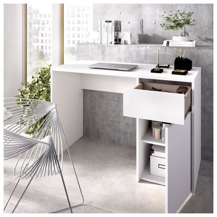 Bureau - BALI - Blanc - 1 tiroir / 1 porte - 110,3 x 50,2 x 74,2 cm Bureau - BALI - Blanc - 1 tiroir / 1 porte - 110,3 x 50,2 x 74,2 cm