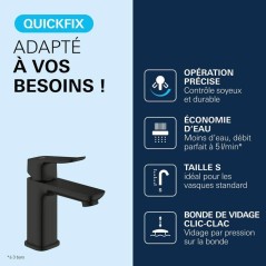 Mitigeur de lavabo - GROHE DICE - Taille S - Clic-clac - Noir mat