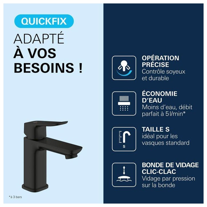 Mitigeur de lavabo - GROHE DICE - Taille S - Clic-clac - Noir mat Mitigeur de lavabo - GROHE DICE - Taille S - Clic-clac - Noir mat