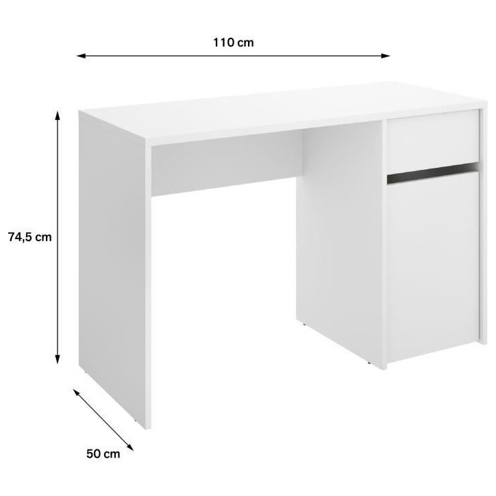 Bureau - BALI - Blanc - 1 tiroir / 1 porte - 110,3 x 50,2 x 74,2 cm Bureau - BALI - Blanc - 1 tiroir / 1 porte - 110,3 x 50,2 x 74,2 cm