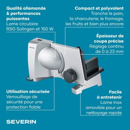 Trancheuse électrique universelle - SEVERIN - AS3917 - 150 W - Lame inox amovible 0 a 23 mm - Inox