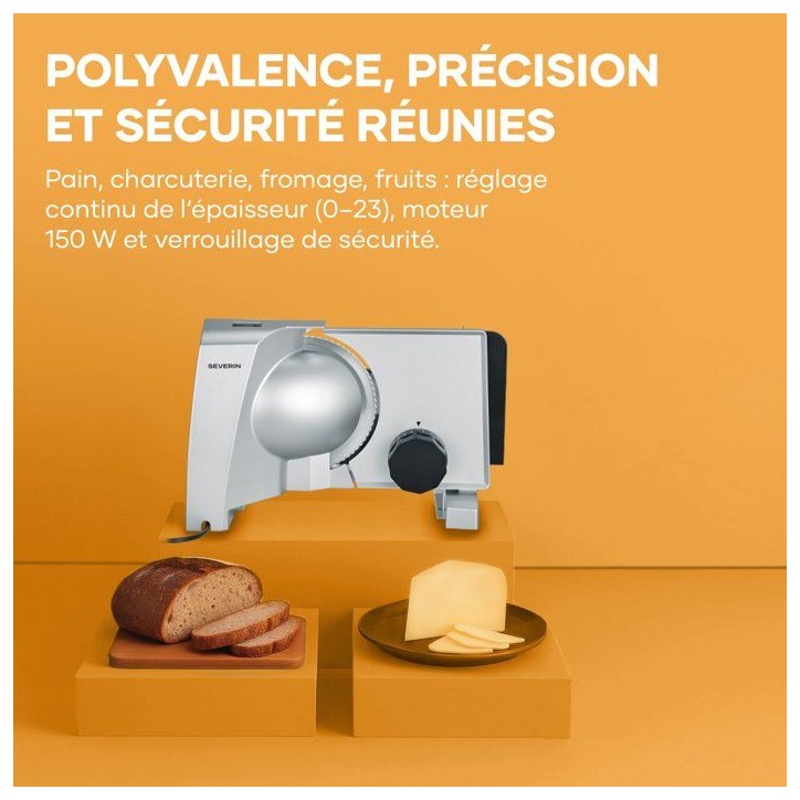 Trancheuse électrique universelle - SEVERIN - AS3917 - 150 W - Lame inox amovible 0 a 23 mm - Inox