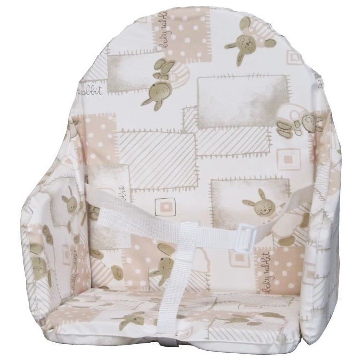 Coussin de chaise avec sangles - BAMBISOL - Plaque mousse centrale - Motif Lapin beige Coussin de chaise avec sangles - BAMBISOL - Plaque mousse centrale - Motif Lapin beige
