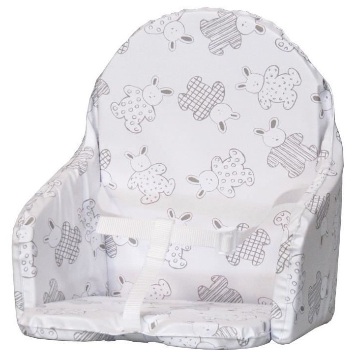 Coussin de chaise avec sangles - BAMBISOL - Plaque mousse centrale - Motif Lapin argenté Coussin de chaise avec sangles - BAMBISOL - Plaque mousse centrale - Motif Lapin argenté