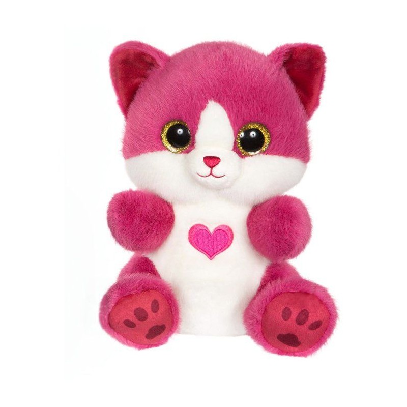 Peluche chat - GIPSY TOYS - BERRY - Rose framboise - 23 cm - Coeur sur