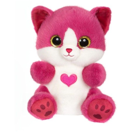 Peluche chat - GIPSY TOYS - BERRY - Rose framboise - 23 cm - Coeur sur