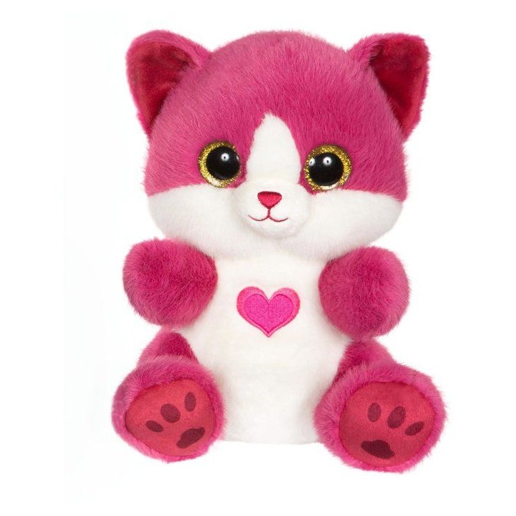 Peluche chat - GIPSY TOYS - BERRY - Rose framboise - 23 cm - Coeur sur le ventre