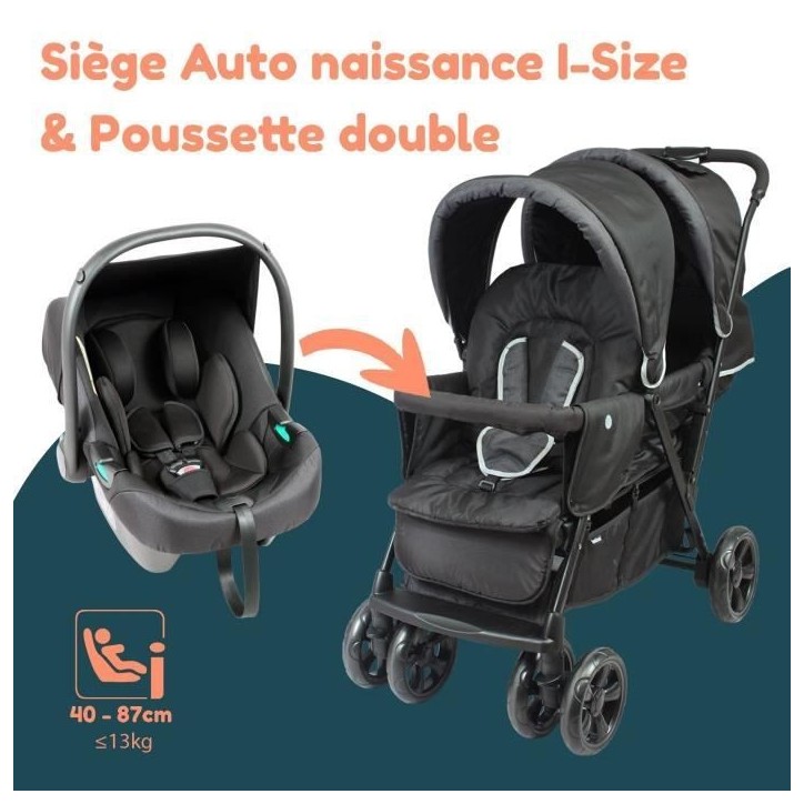 Poussette Double BAMBISOL - Toute équipée - Habillage pluie inclus - Pliage facile Poussette Double BAMBISOL - Toute équipée - Habillage pluie inclus - Pliage facile