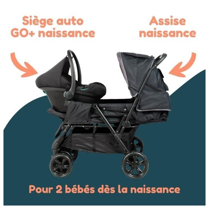 Poussette Double BAMBISOL - Toute équipée - Habillage pluie inclus - Pliage facile Poussette Double BAMBISOL - Toute équipée - Habillage pluie inclus - Pliage facile