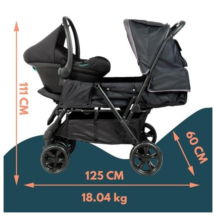 Poussette Double BAMBISOL - Toute équipée - Habillage pluie inclus - Pliage facile Poussette Double BAMBISOL - Toute équipée - Habillage pluie inclus - Pliage facile