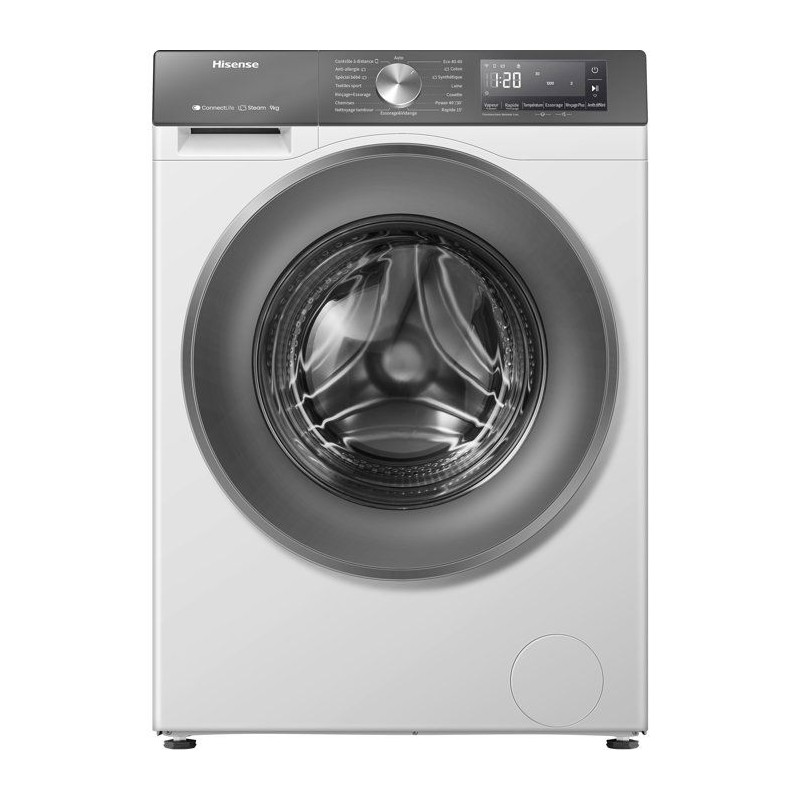 Lave-linge hublot HISENSE W9043BWS3S - 9 kg - Vapeur - 1400 trs/min -