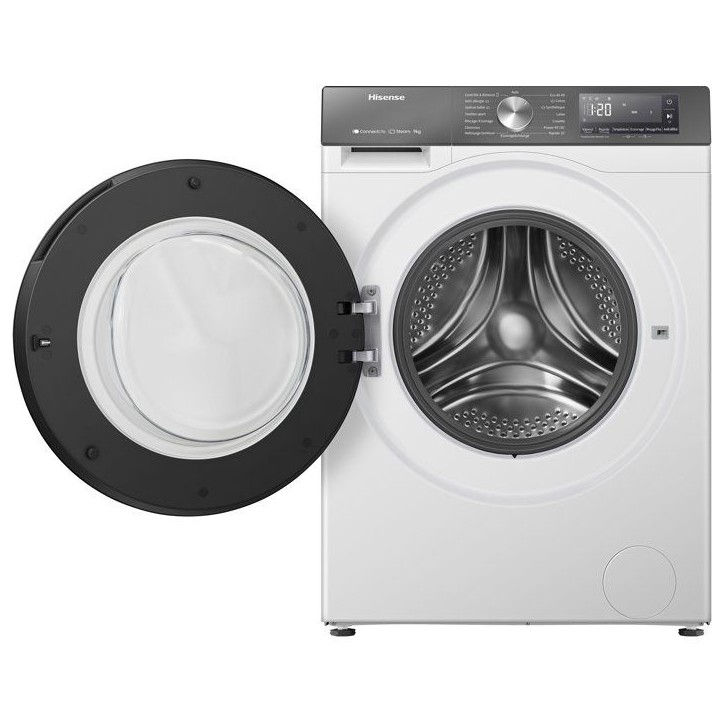 Lave-linge hublot HISENSE W9043BWS3S - 9 kg - Vapeur - 1400 trs/min - Classe A-10% - Vapeur - Connecté - Blanc