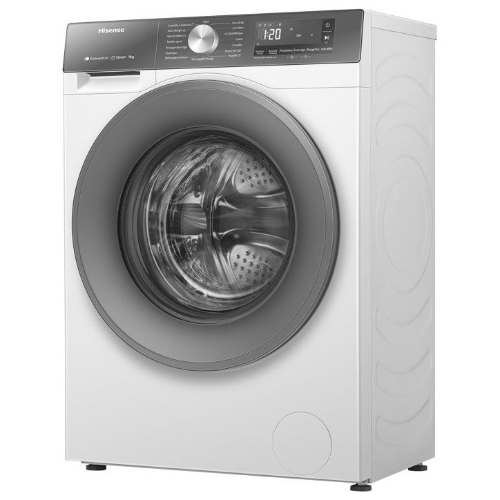 Lave-linge hublot HISENSE W9043BWS3S - 9 kg - Vapeur - 1400 trs/min - Classe A-10% - Vapeur - Connecté - Blanc