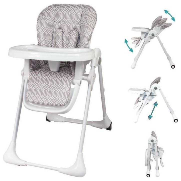 Chaise haute multipositions - BAMBISOL - Inclinable - Jusqu'a 3 ans - Beige / Blanc