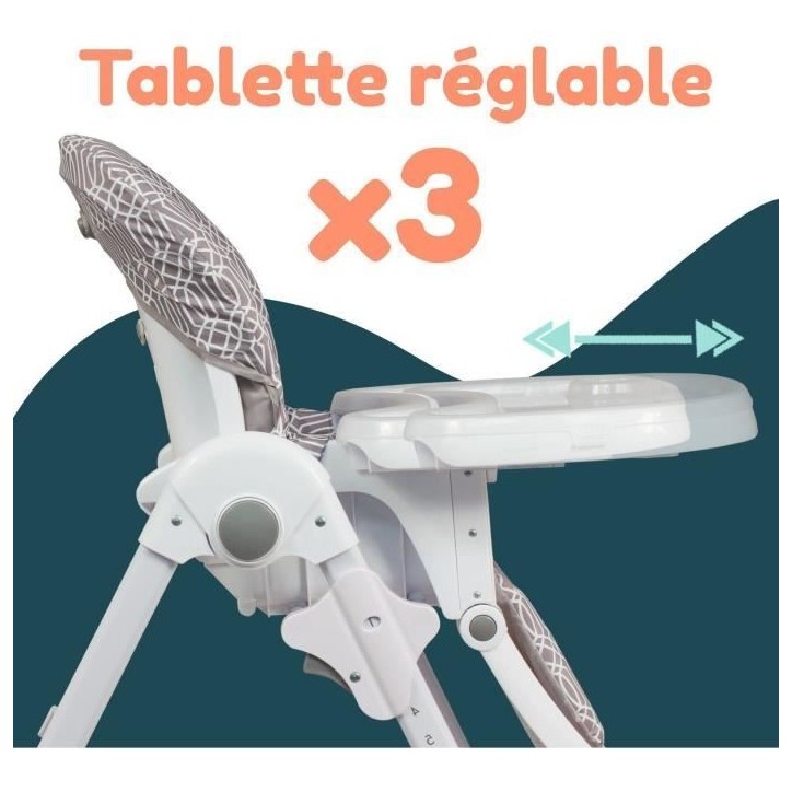 Chaise haute multipositions - BAMBISOL - Inclinable - Jusqu'a 3 ans - Beige / Blanc