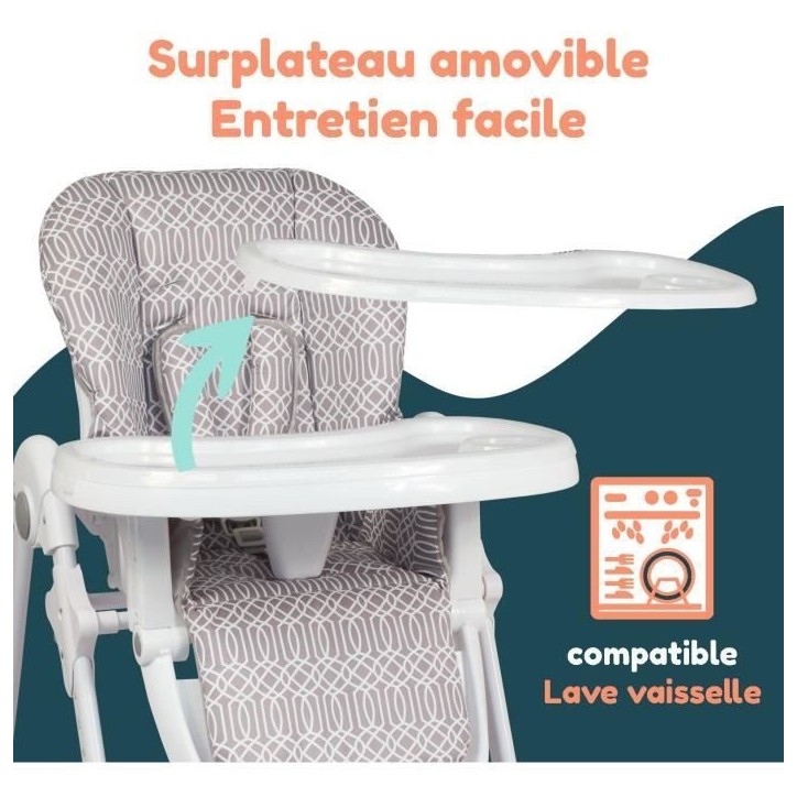Chaise haute multipositions - BAMBISOL - Inclinable - Jusqu'a 3 ans - Beige / Blanc