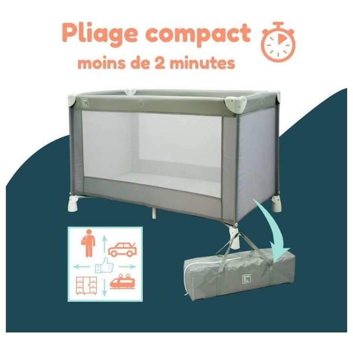 Lit parapluie BAMBISOL 120x60 cm - De la naissance a 3 mois - Matelas et sac de transport inclus