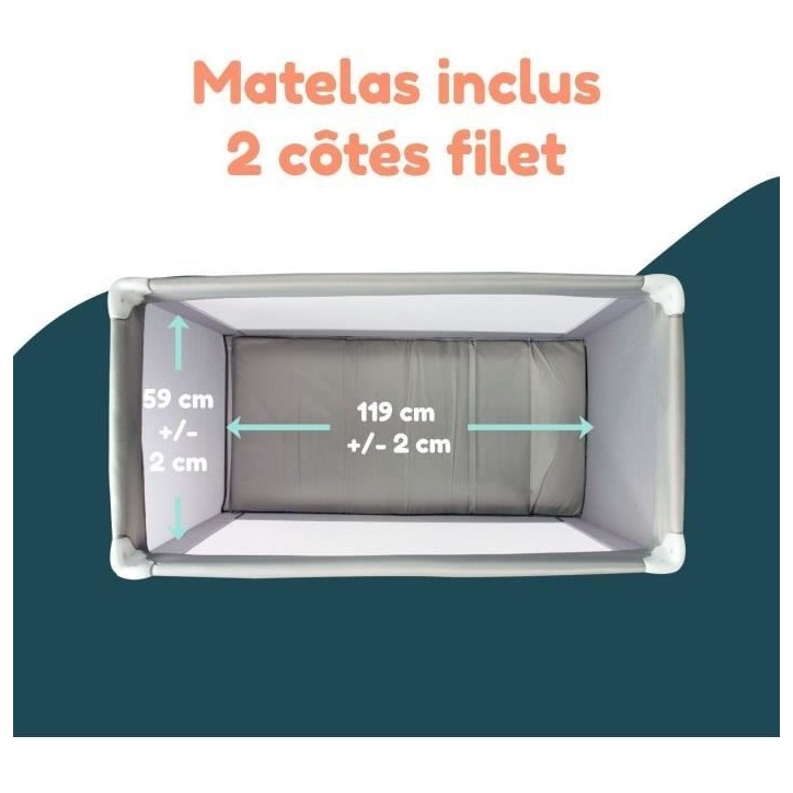 Lit parapluie BAMBISOL 120x60 cm - De la naissance a 3 mois - Matelas et sac de transport inclus