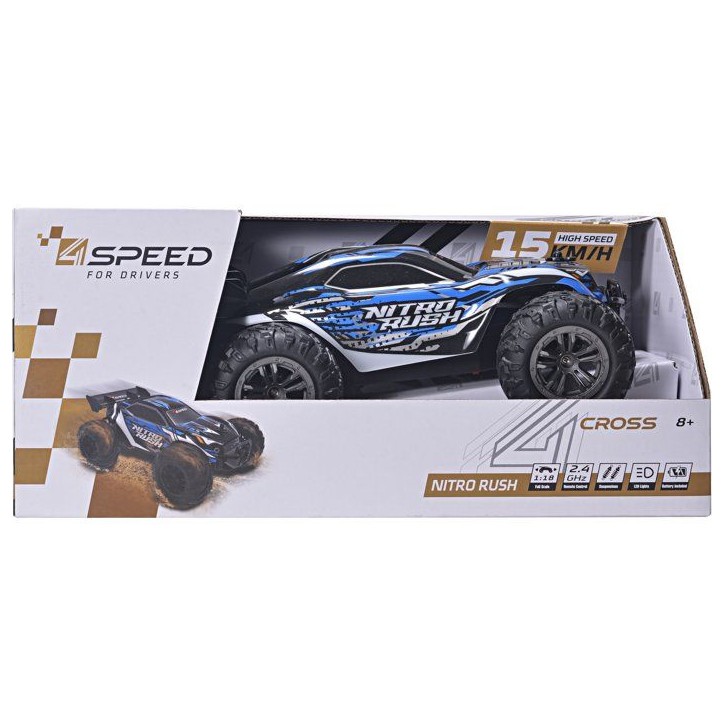 Voiture radiocommandée - 4SPEED - Nitro Rush - Echelle 1/18 - 2,4 GHz - Tout-terrain - Batterie rechargeable - 10 km/h - Des 5