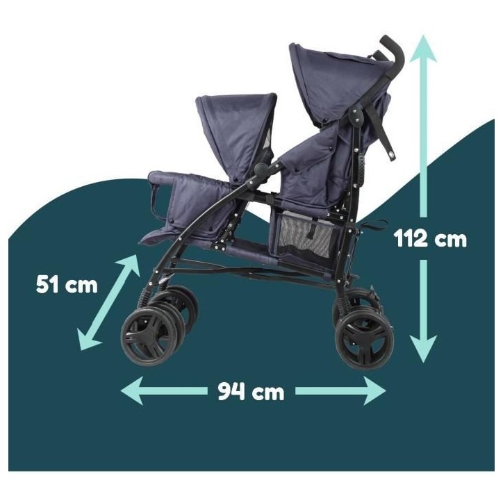 Poussette canne double BAMBISOL - 6-36 mois pour le siege avant (max 15 kg) et de 0-36 mois (max 15 kg) pour le siege arriere Poussette canne double BAMBISOL - 6-36 mois pour le siege avant (max 15 kg) et de 0-36 mois (max 15 kg) pour le siege arriere