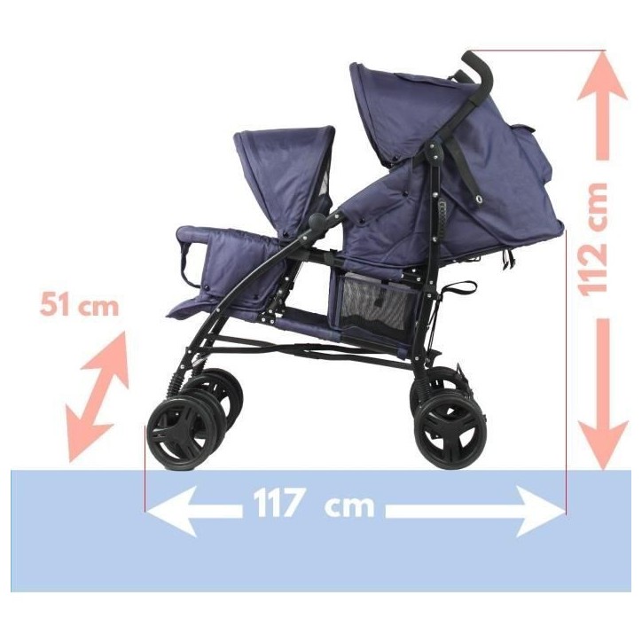 Poussette canne double BAMBISOL - 6-36 mois pour le siege avant (max 15 kg) et de 0-36 mois (max 15 kg) pour le siege arriere Poussette canne double BAMBISOL - 6-36 mois pour le siege avant (max 15 kg) et de 0-36 mois (max 15 kg) pour le siege arriere
