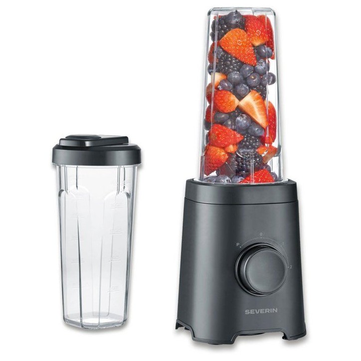 Blender - SEVERIN - SM3753 Mix & Go - 320 W - 2 gourdes de 600 ml - 2 vitesses - 4 lames aiguisées - Noir