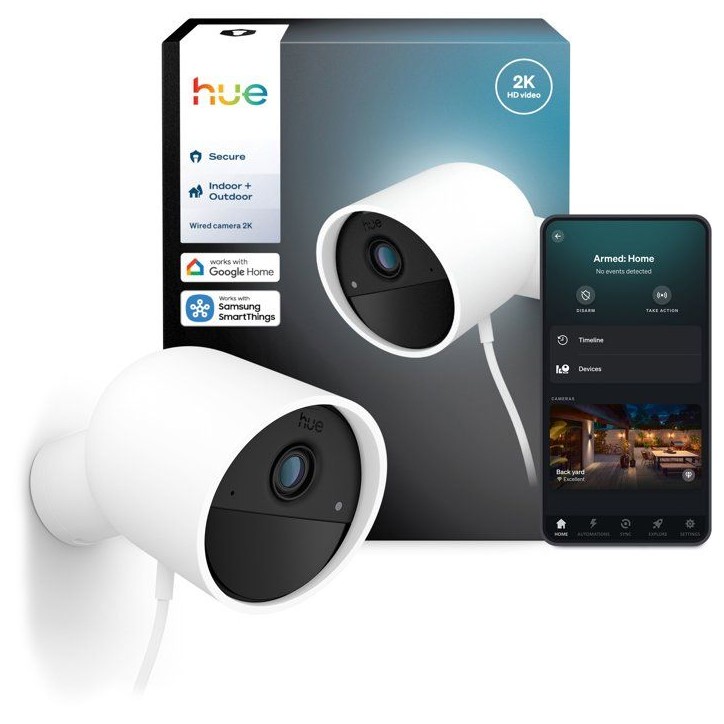 Caméra connectée - Philips Hue - Extérieur - Filaire - Vision nocture - 2K - Bureau - Blanc