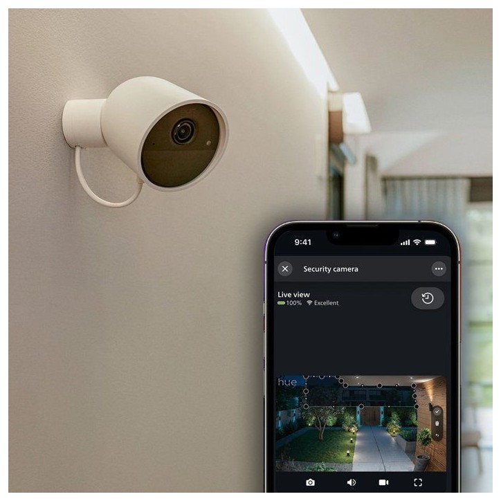Caméra connectée - Philips Hue - Extérieur - Filaire - Vision nocture - 2K - Bureau - Blanc