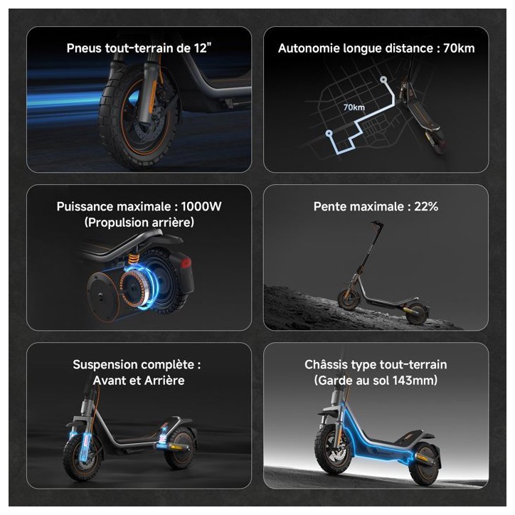 Trottinette électrique - Xiaomi - Electric Scooter 6 Pro - 1000 W max - 12 - Autonomie 70 km - Vitesse max 25km/h - Noir Trottinette électrique - Xiaomi - Electric Scooter 6 Pro - 1000 W max - 12 - Autonomie 70 km - Vitesse max 25km/h - Noir