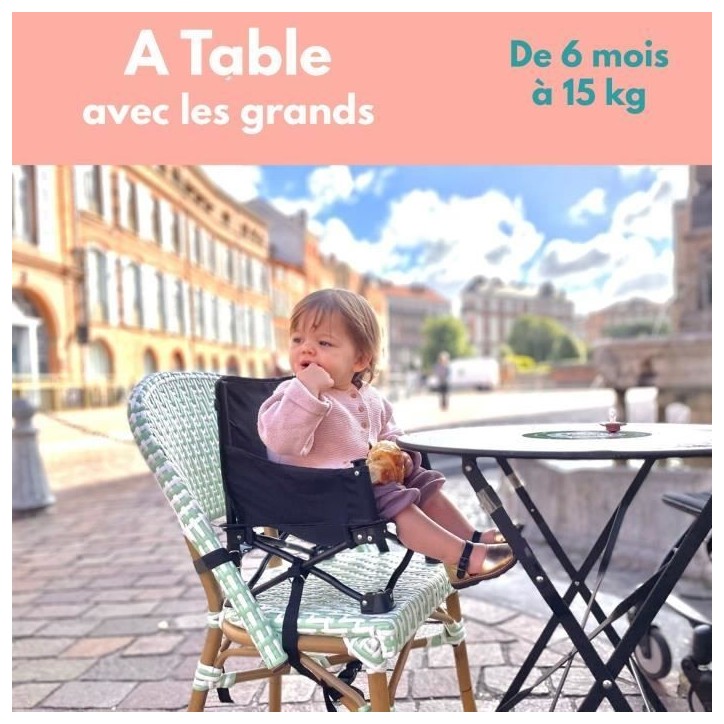Rehausseur de chaise - BAMBISOL - 6/35 mois - Evolutif en chaise enfant 3/5 ans - Pliable - Noir