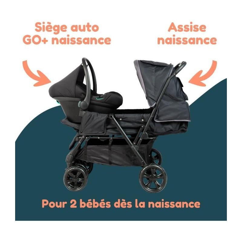 Poussette double jumeaux - BAMBISOL - Combiné Poussette Double + Sieg Poussette double jumeaux - BAMBISOL - Combiné Poussette Double + Sieg