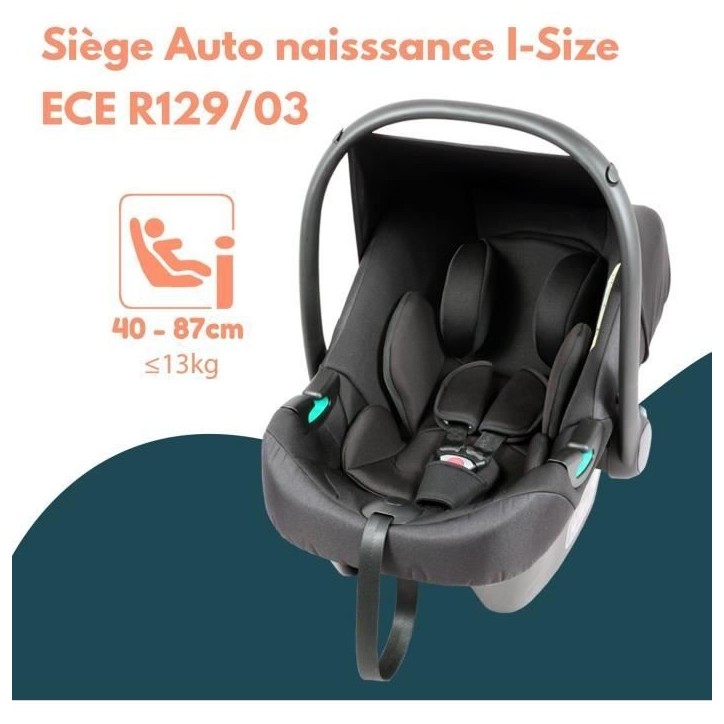 Poussette double jumeaux - BAMBISOL - Combiné Poussette Double + Siege Auto I-size - 4 roues - Noir