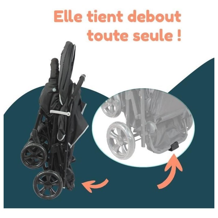 Poussette double jumeaux - BAMBISOL - Combiné Poussette Double + Siege Auto I-size - 4 roues - Noir