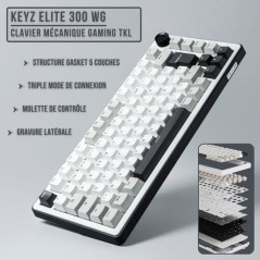 Clavier mécanique gamer - PBT double injection - THE G-LAB - KEYZ Elite 300 WG - AZERTY TKL - RGB - Blanc