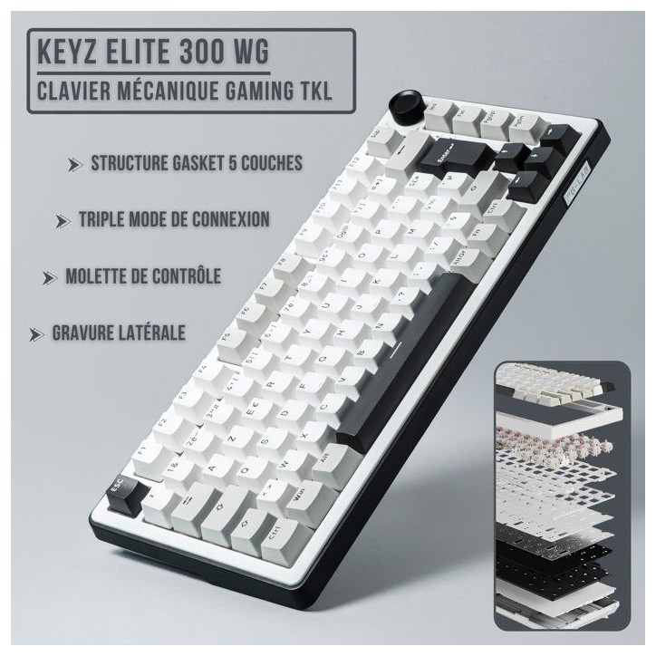 Clavier mécanique gamer - PBT double injection - THE G-LAB - KEYZ Elite 300 WG - AZERTY TKL - RGB - Blanc