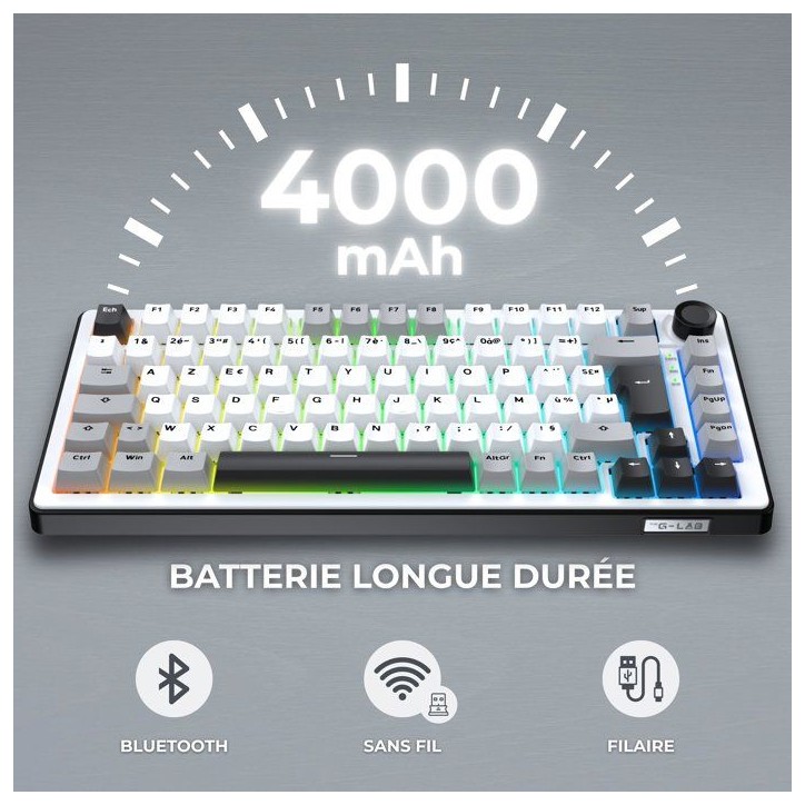 Clavier mécanique gamer - PBT double injection - THE G-LAB - KEYZ Elite 300 WG - AZERTY TKL - RGB - Blanc