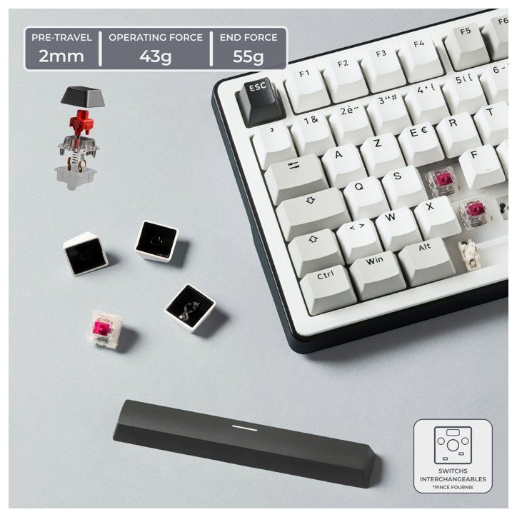 Clavier mécanique gamer - PBT double injection - THE G-LAB - KEYZ Elite 300 WG - AZERTY TKL - RGB - Blanc