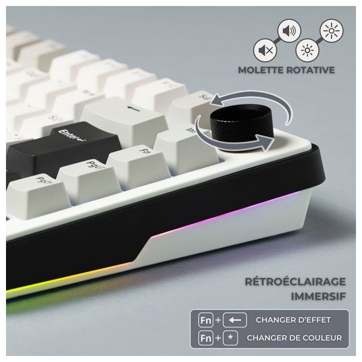 Clavier mécanique gamer - PBT double injection - THE G-LAB - KEYZ Elite 300 WG - AZERTY TKL - RGB - Blanc