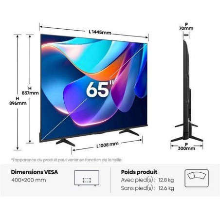 Hisense 65A6S - TV LED 65 (164 cm) - 4K UHD 3840x2160 - HDR10+ - Smart TV Vidaa - 3xHDMI 2.1 - WiFi