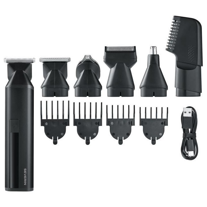 Tondeuse cheveux & barbe 6-en-1 multifonction - SEVERIN - HS 0710 - 90 min autonomie - Embouts magnétiques - IPX6 - Noir Tondeuse cheveux & barbe 6-en-1 multifonction - SEVERIN - HS 0710 - 90 min autonomie - Embouts magnétiques - IPX6 - Noir