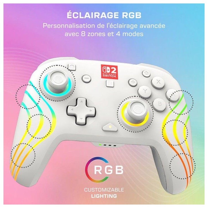 Manette Gaming sans fil RGB - TURTLE BEACH - Afterglow Wave pour Nintendo Switch 2 - Blanc
