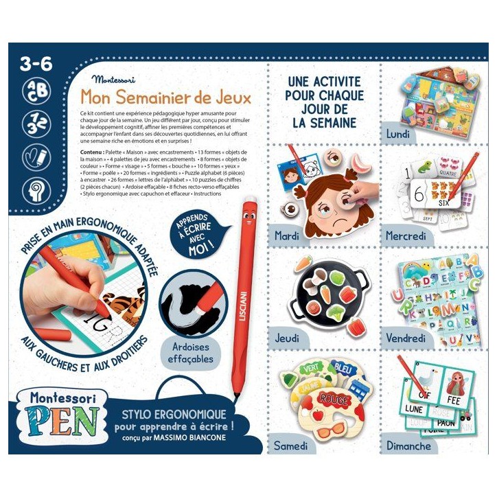 MONTESSORI PEN Mon Semainier de Jeux - Jeu Éducatif - LISCIANIGIOCHI - Activités Quotidiennes & Développement Cognitif - Des MONTESSORI PEN Mon Semainier de Jeux - Jeu Éducatif - LISCIANIGIOCHI - Activités Quotidiennes & Développement Cognitif - Des