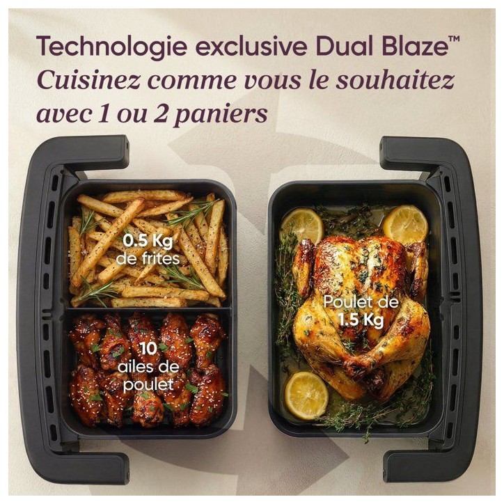 Friteuse sans huile COSORI - Air Fryer Dual Blaze Twinfry Compact - Capacité 8,6L - 2700 W - Noir