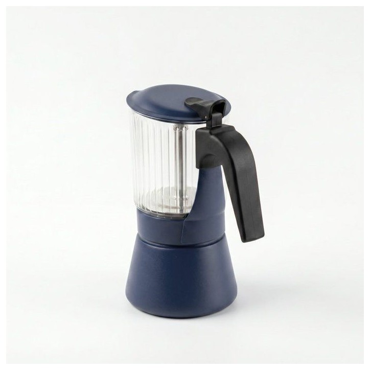 Cafetiere italienne - INOXIBAR - Clair 6 tasses Bleu - verre borosilicaté - induction - soupape sécurité