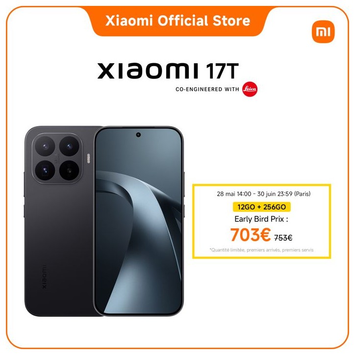 [Officiel] Xiaomi 17T, Smartphone 12+256GO, Noir, Écran de 6,59 pouces a 120 Hz avec protection oculaire, Téléobjectif Leica