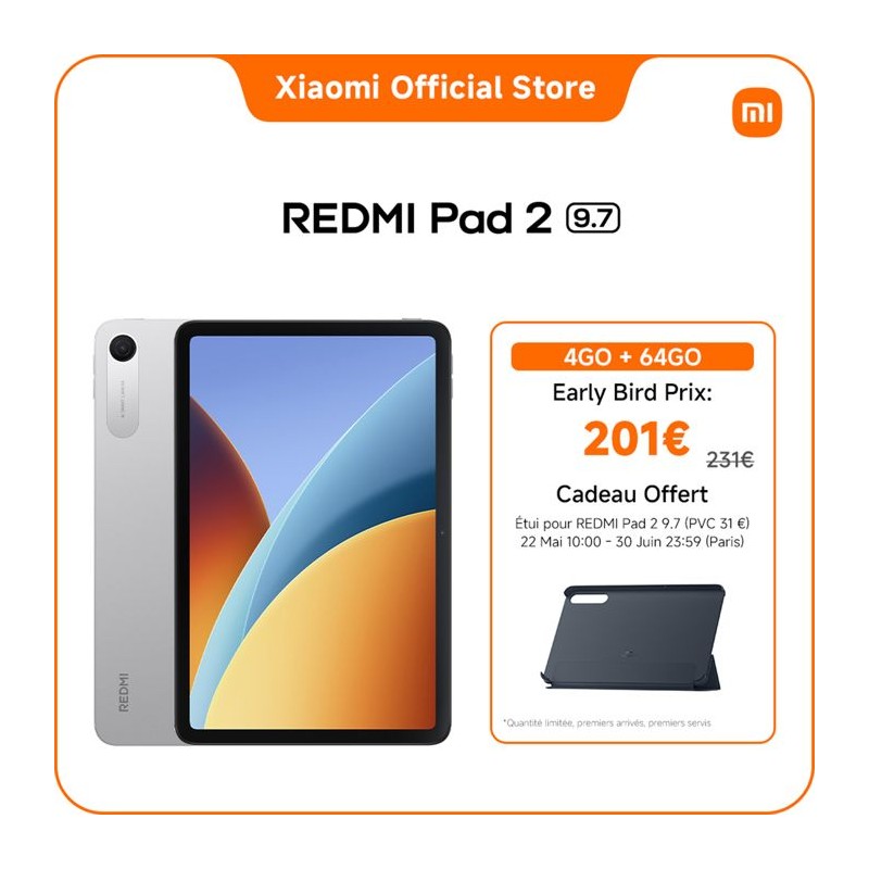 XIAOMI - Redmi Pad 2 - 9,7 - 4 / 64 Go - Wi-Fi - Argent