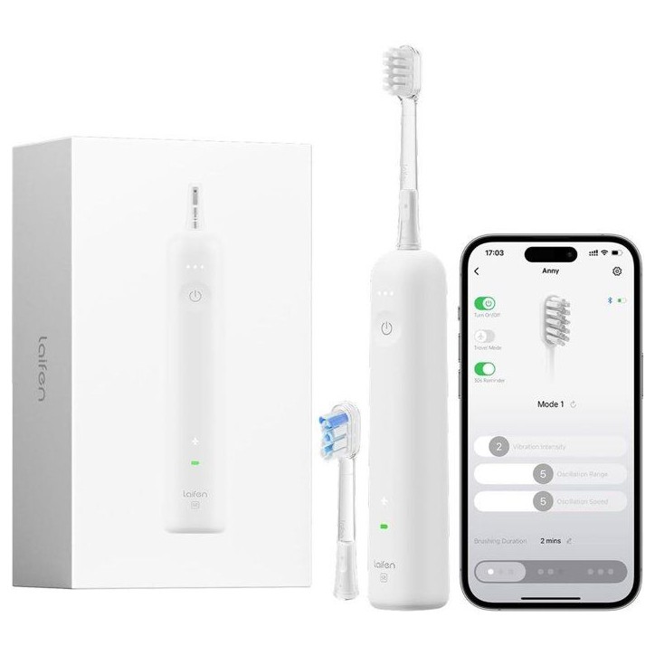 Brosse a dents électrique - LAIFEN - Wave - Blanc - Mouvement sonique - Rechargeable