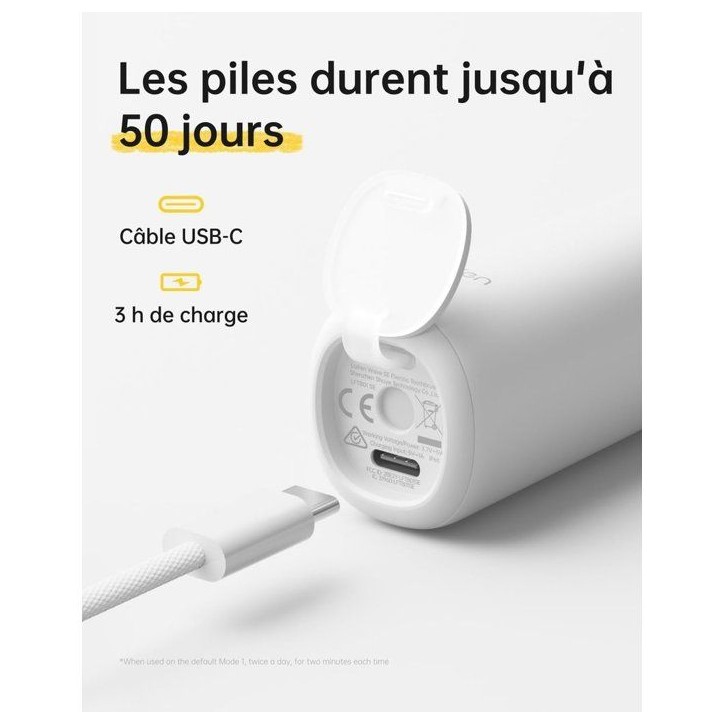 Brosse a dents électrique - LAIFEN - Wave - Blanc - Mouvement sonique - Rechargeable