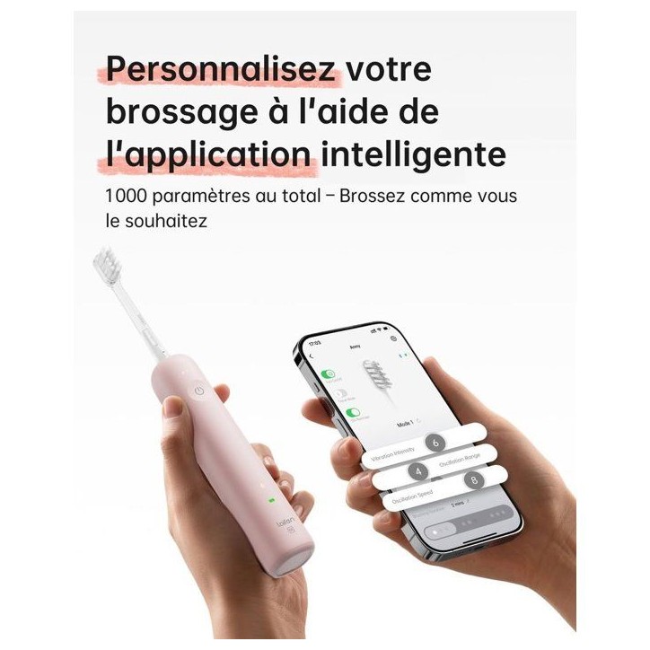 Brosse a dents électrique - LAIFEN - Wave - Rose - Mouvement sonique - Rechargeable