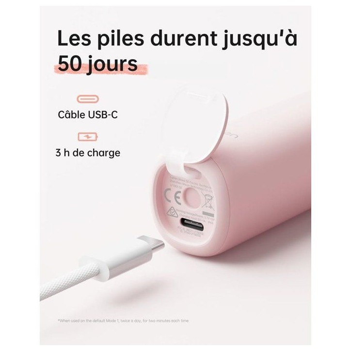 Brosse a dents électrique - LAIFEN - Wave - Rose - Mouvement sonique - Rechargeable
